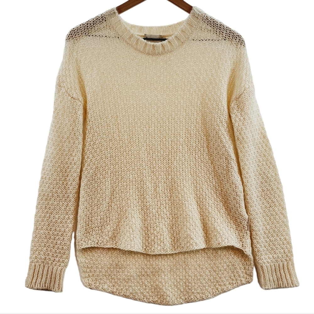 Moncler Women's Sweater Wool Mohair Alpaca Knit Crew Neck High Low Hem Sweater S